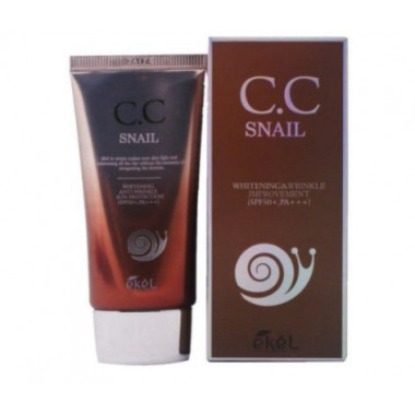 Крем СС для лица с экстрактом улитки EKEL CC Snail Whitening & Wrinkle (SPF 50+) 